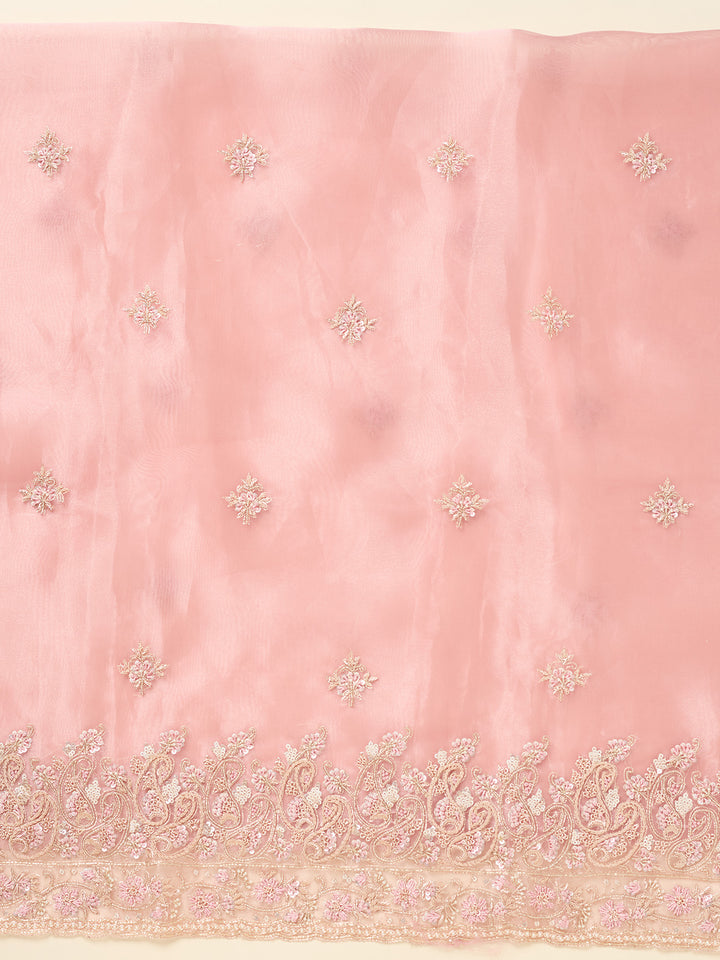 Onion Pink Zardozi (Gold) Organza Unstitched Salwar Suit