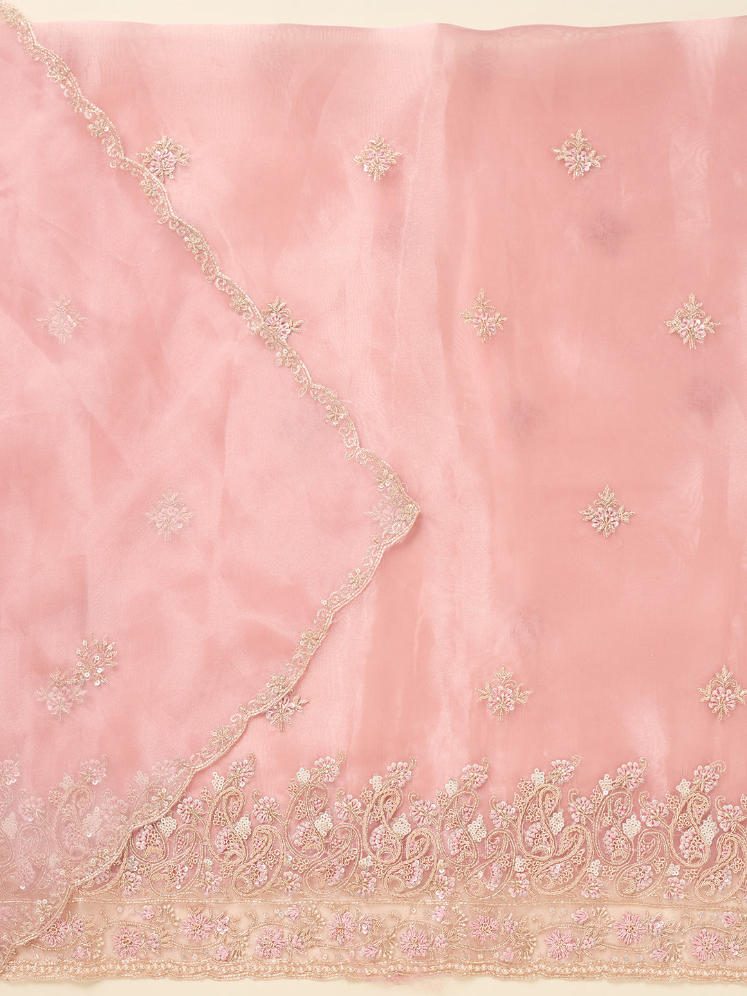 Onion Pink Zardozi (Gold) Organza Unstitched Salwar Suit