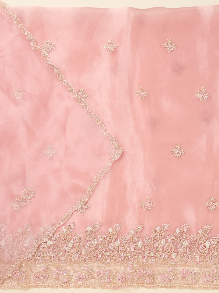 Onion Pink Zardozi (Gold) Organza Unstitched Salwar Suit