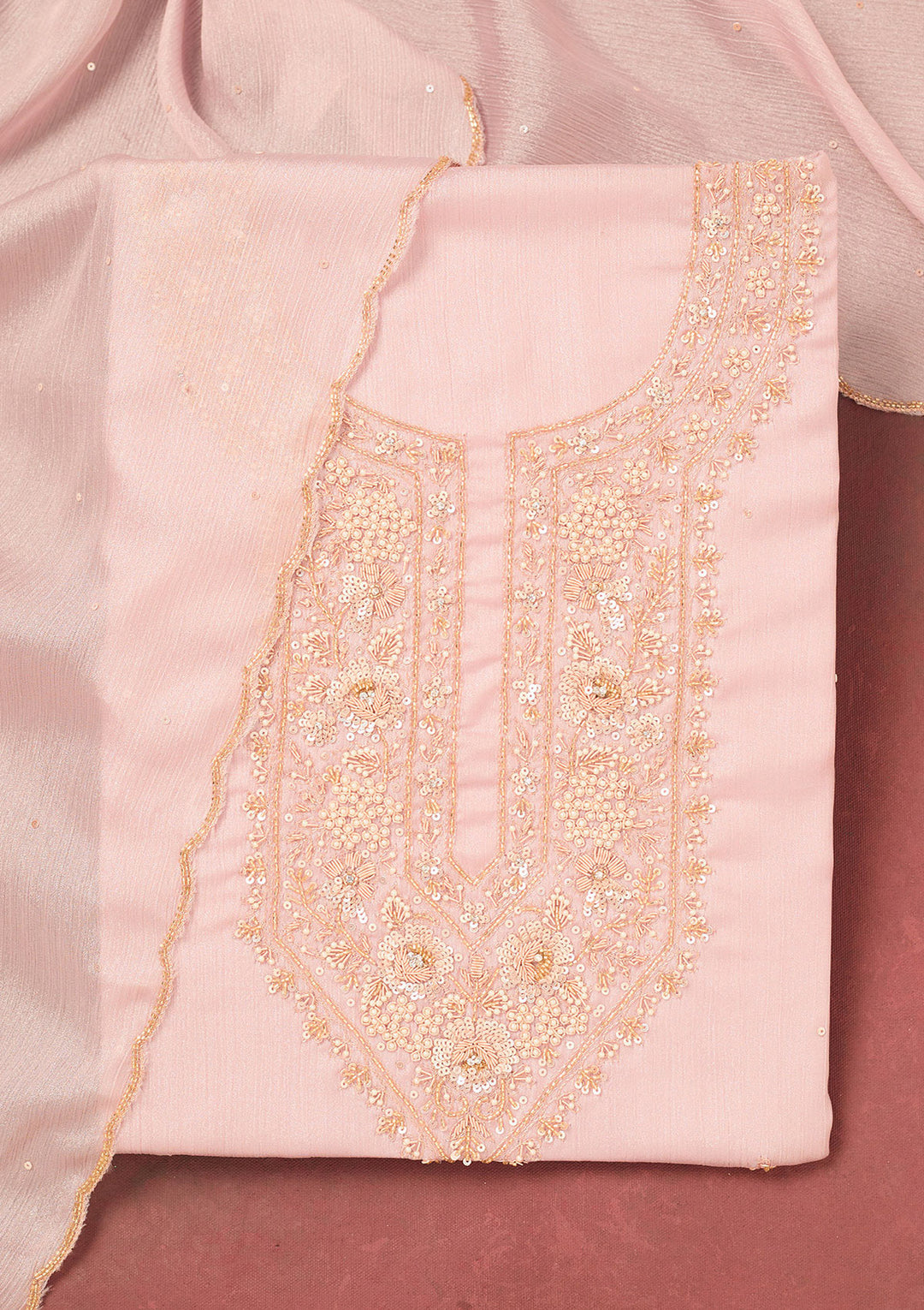 Lavender Cutdana Semi Crepe Unstitched Salwar Suit