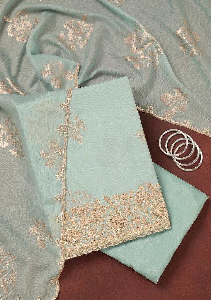 Sky Blue Cutdana Chinon Unstitched Salwar Suit