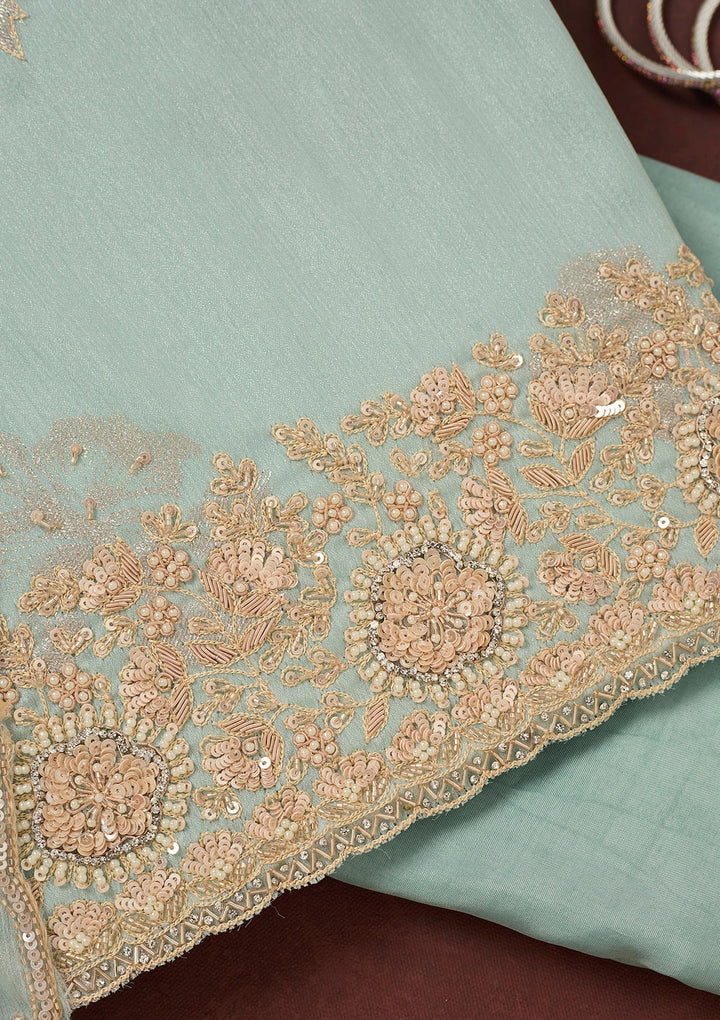 Sky Blue Cutdana Chinon Unstitched Salwar Suit