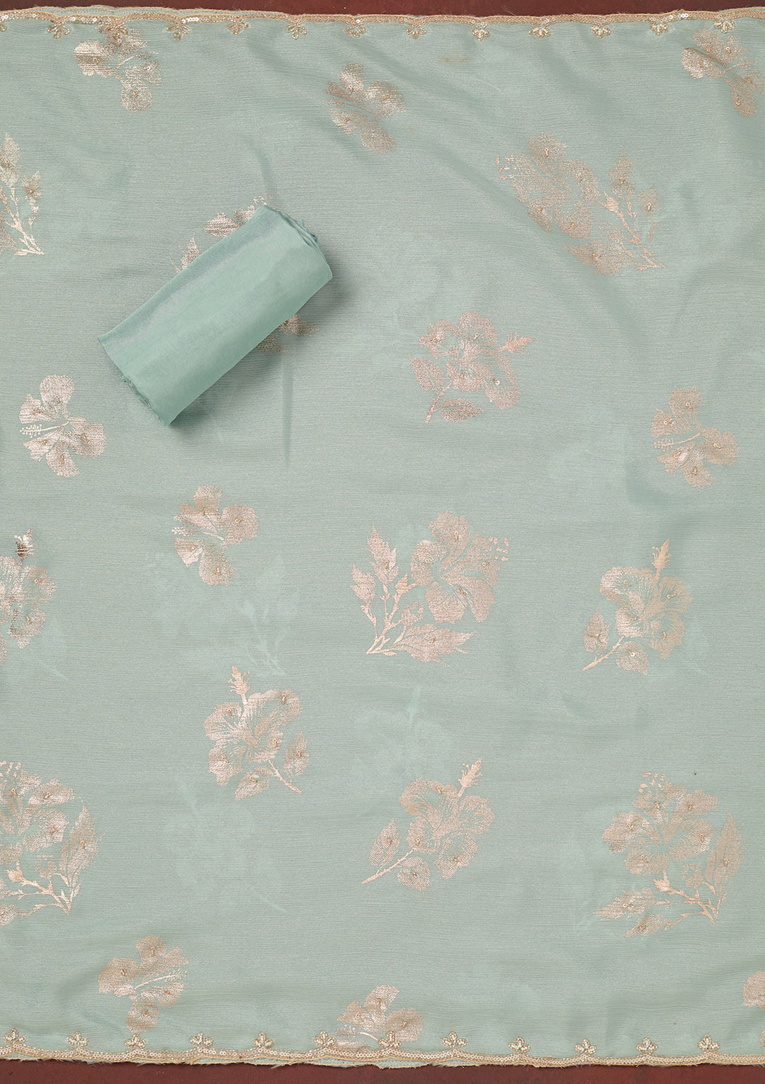 Sky Blue Cutdana Chinon Unstitched Salwar Suit