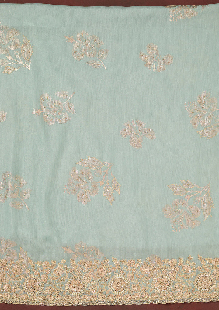 Sky Blue Cutdana Chinon Unstitched Salwar Suit