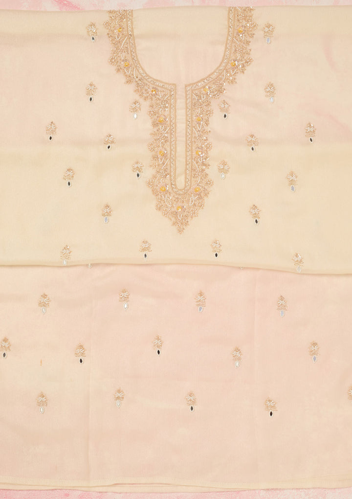 Off White Cutdana Chinon Unstitched Salwar Suit