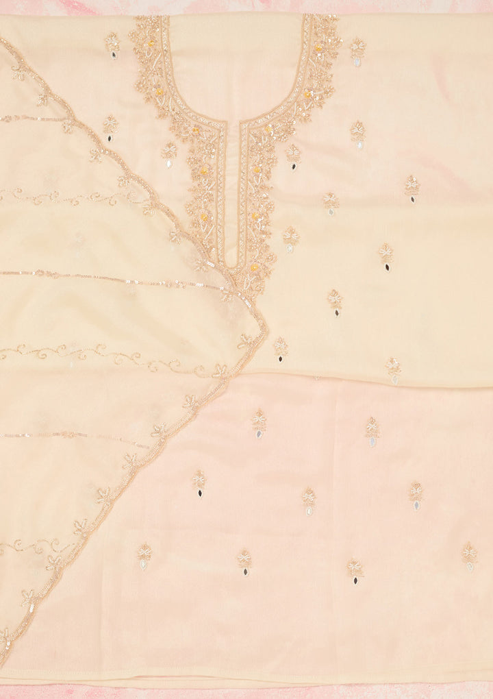 Off White Cutdana Chinon Unstitched Salwar Suit