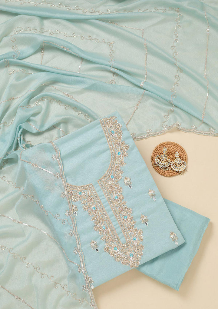 Sky Blue Cutdana Chinon Unstitched Salwar Suit