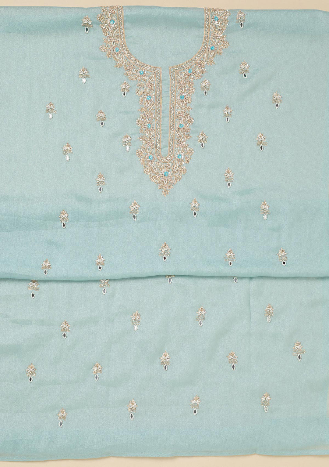 Sky Blue Cutdana Chinon Unstitched Salwar Suit