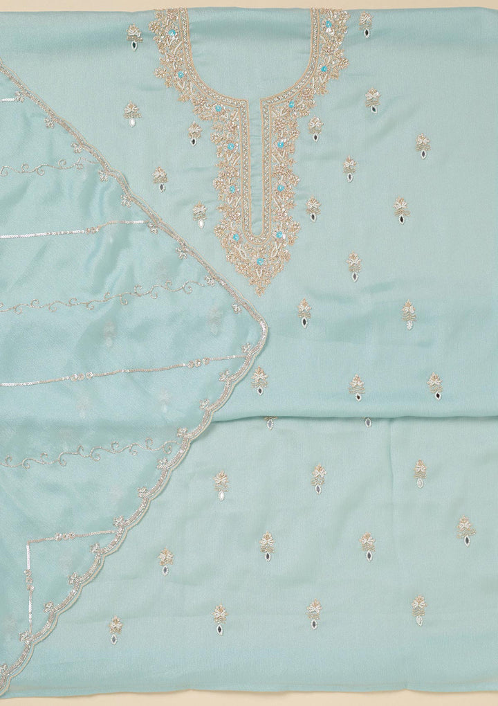 Sky Blue Cutdana Chinon Unstitched Salwar Suit