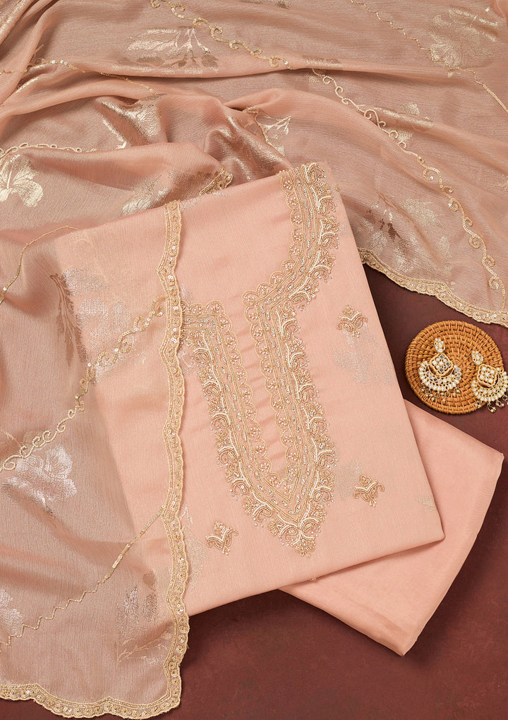 Baby Pink Cutdana Chinon Unstitched Salwar Suit