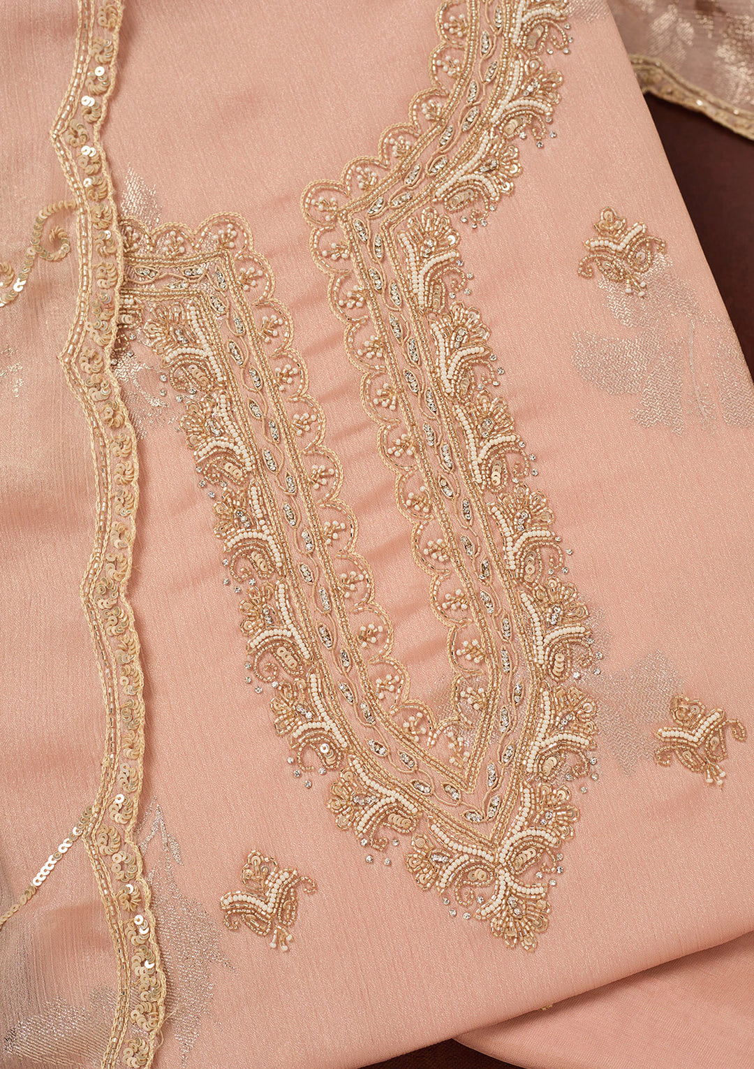 Baby Pink Cutdana Chinon Unstitched Salwar Suit