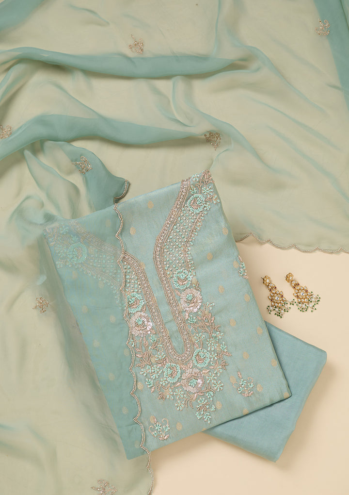 Sky Blue Cutdana Organza Unstitched Salwar Suit
