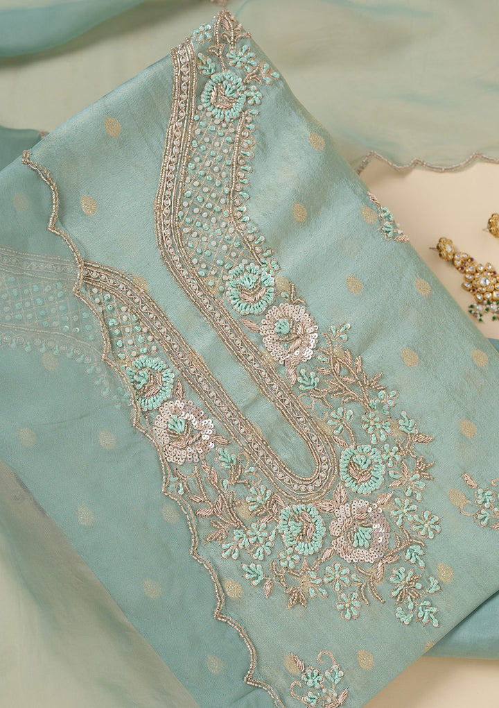 Sky Blue Cutdana Organza Unstitched Salwar Suit