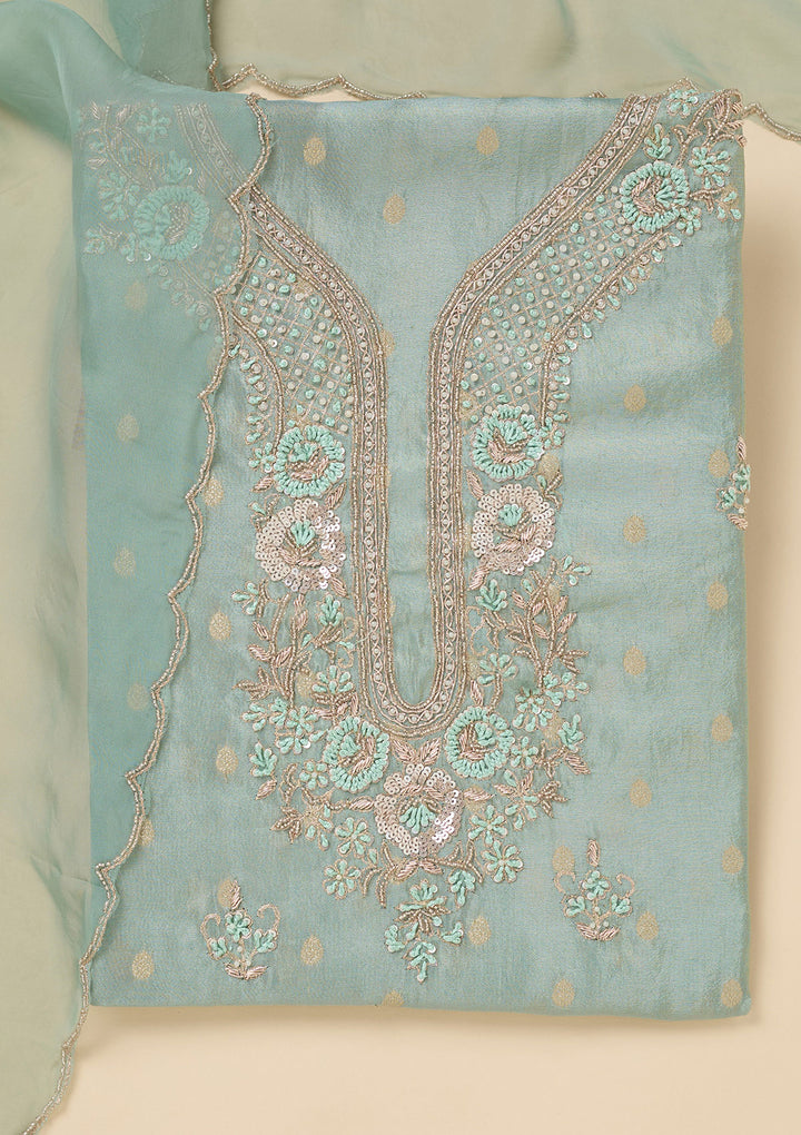 Sky Blue Cutdana Organza Unstitched Salwar Suit