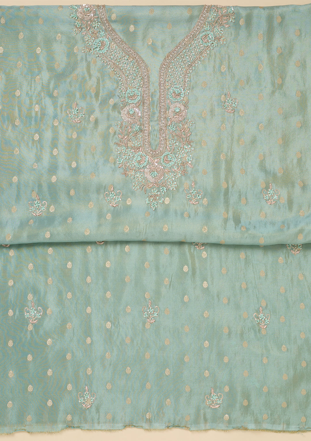 Sky Blue Cutdana Organza Unstitched Salwar Suit