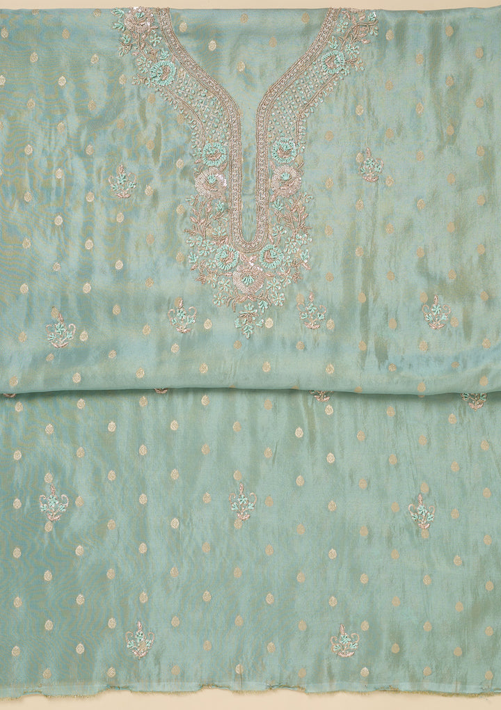Sky Blue Cutdana Organza Unstitched Salwar Suit