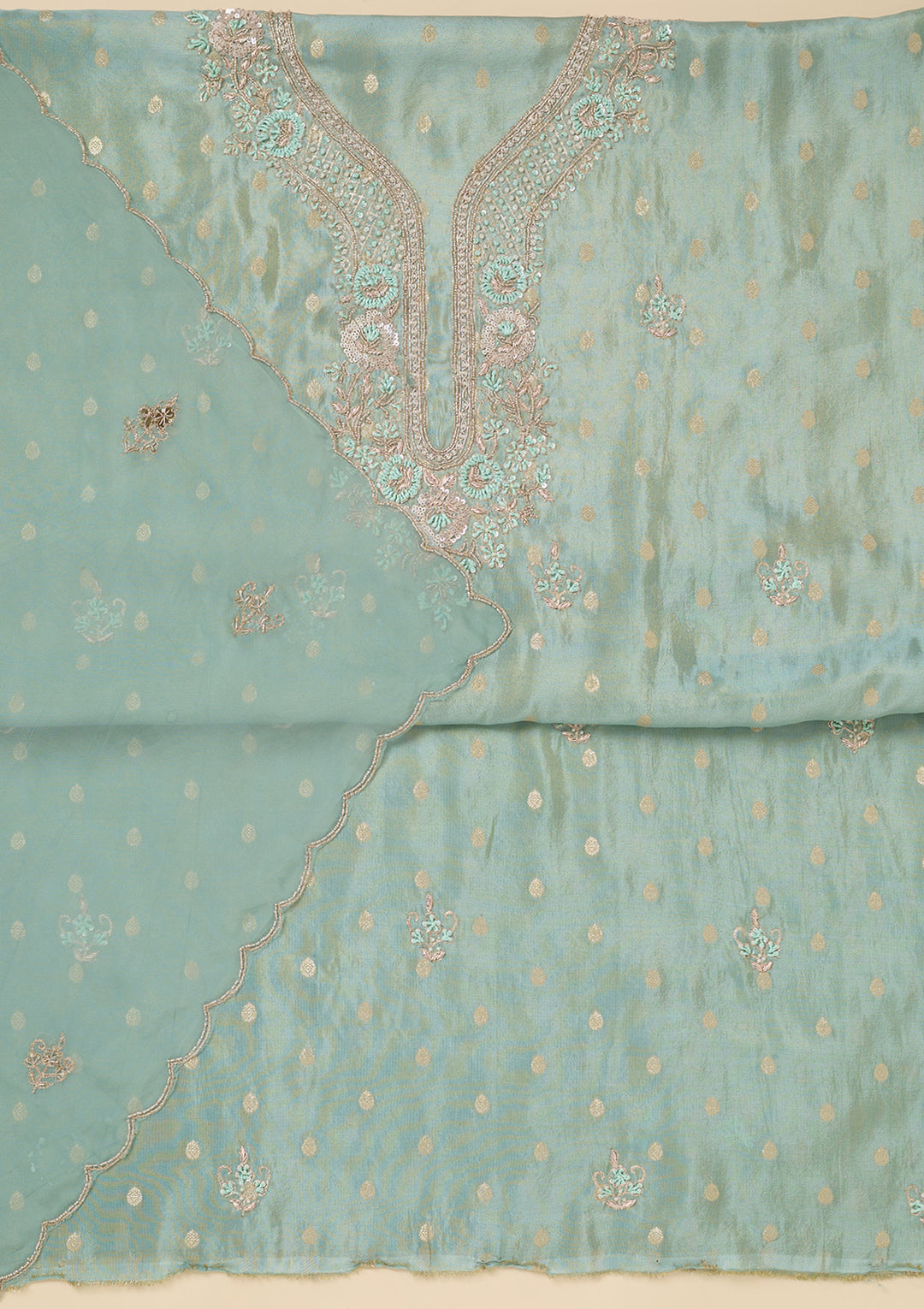 Sky Blue Cutdana Organza Unstitched Salwar Suit