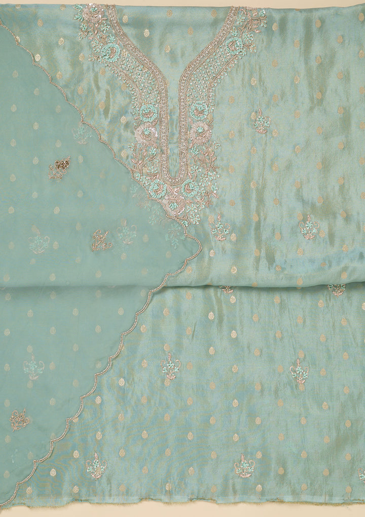 Sky Blue Cutdana Organza Unstitched Salwar Suit