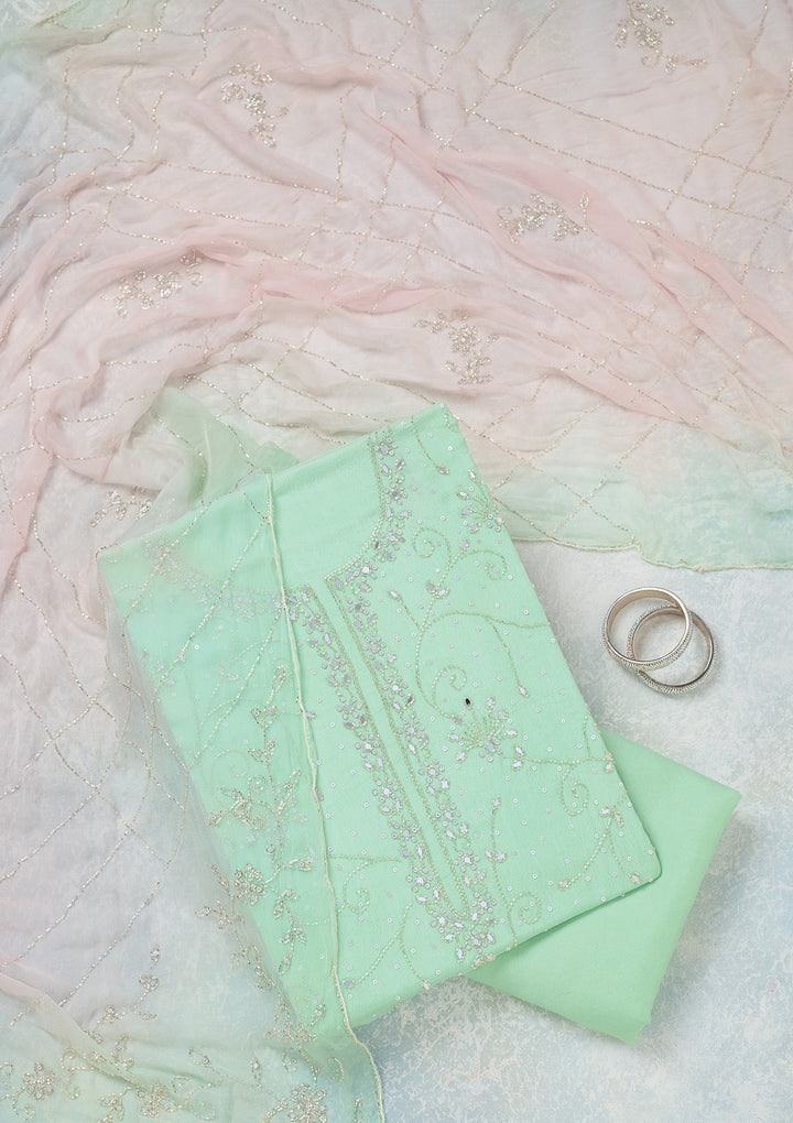 Green Mirrorwork Georgette Unstitched Salwar Suit