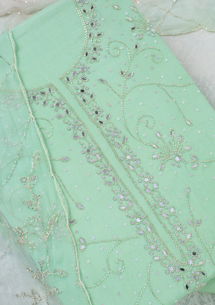 Green Mirrorwork Georgette Unstitched Salwar Suit
