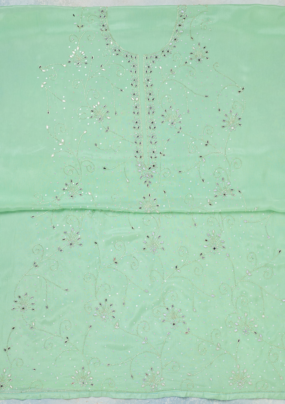 Green Mirrorwork Georgette Unstitched Salwar Suit