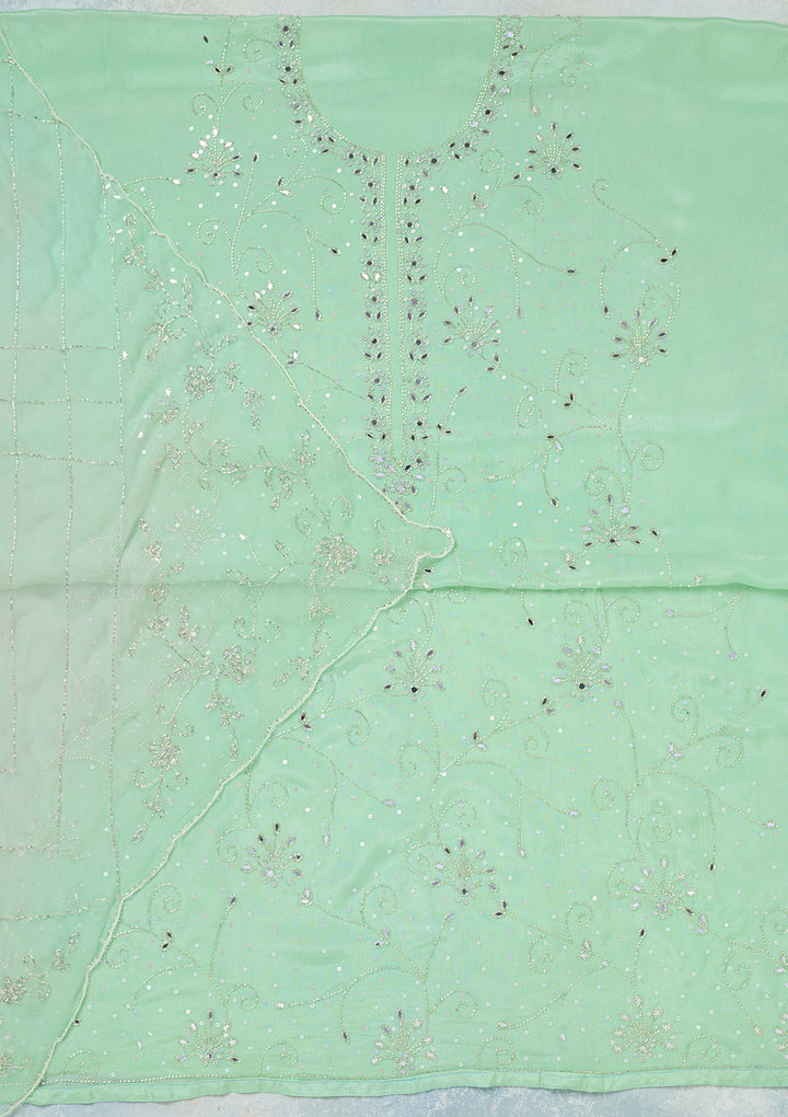Green Mirrorwork Georgette Unstitched Salwar Suit
