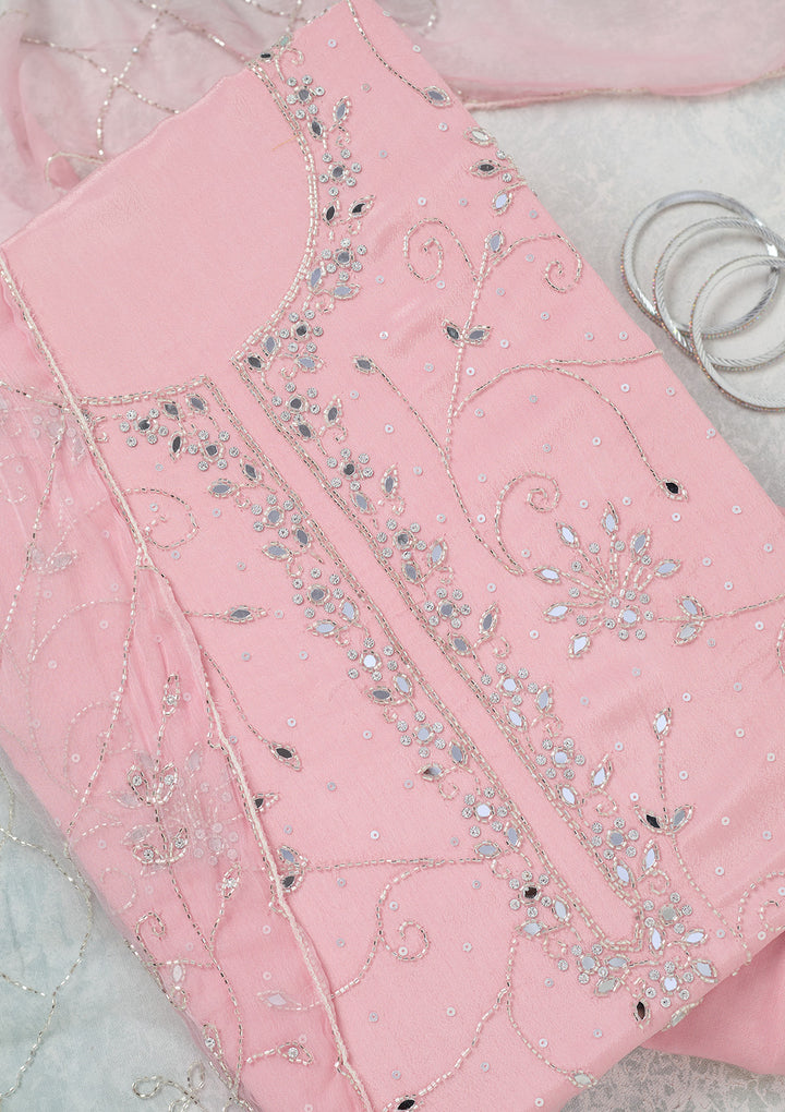 Pink Mirrorwork Georgette Unstitched Salwar Suit