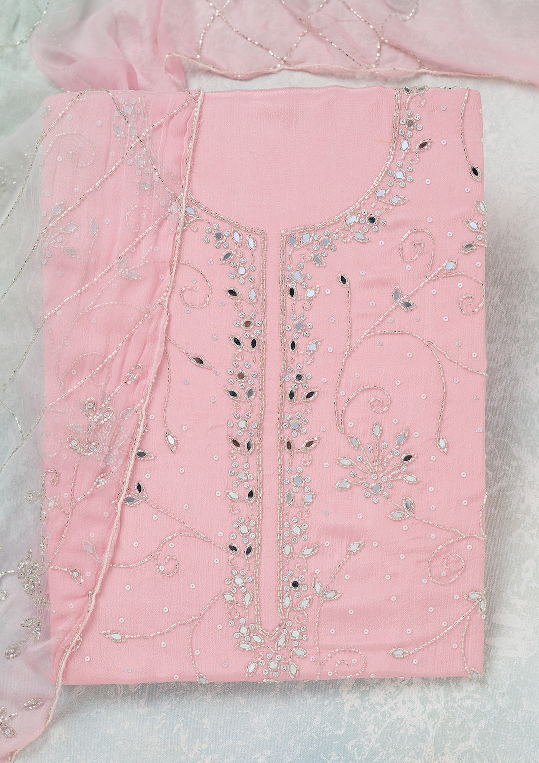Pink Mirrorwork Georgette Unstitched Salwar Suit