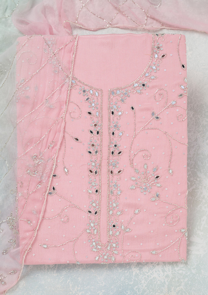 Pink Mirrorwork Georgette Unstitched Salwar Suit