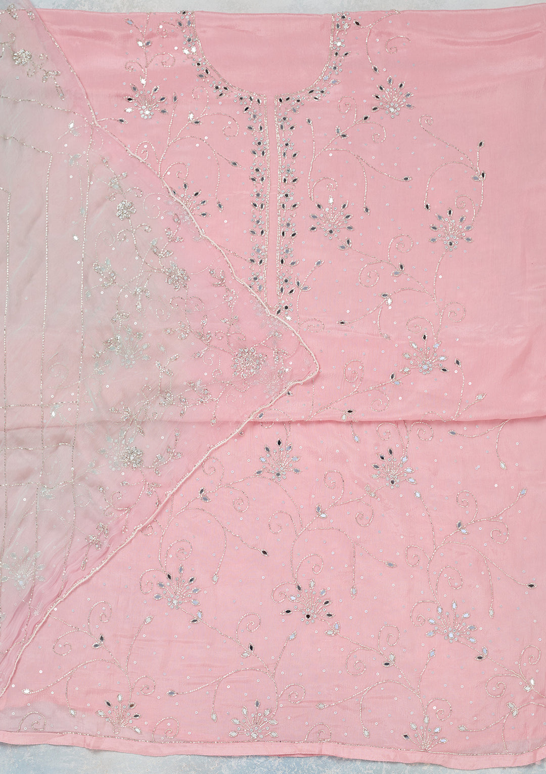 Pink Mirrorwork Georgette Unstitched Salwar Suit