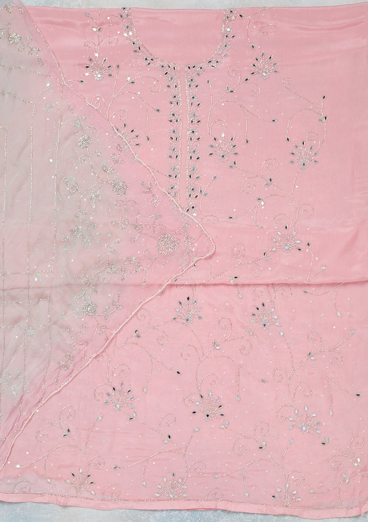 Pink Mirrorwork Georgette Unstitched Salwar Suit