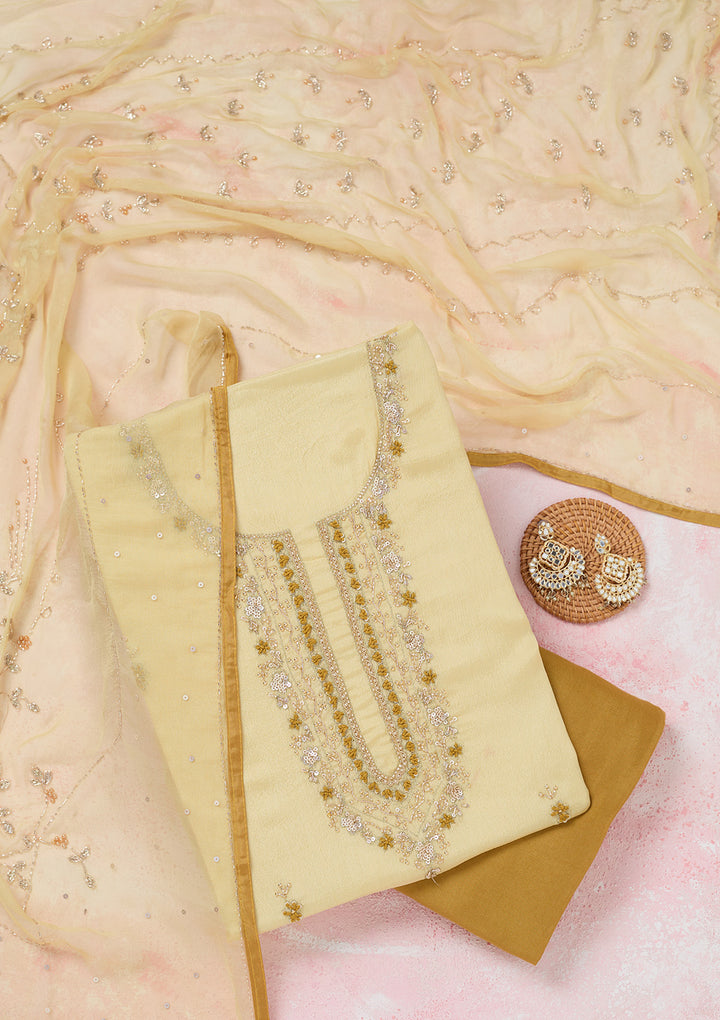 Lemon Yellow Cutdana Georgette Unstitched Salwar Suit