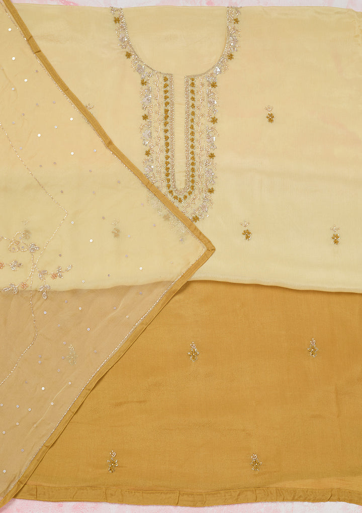 Lemon Yellow Cutdana Georgette Unstitched Salwar Suit
