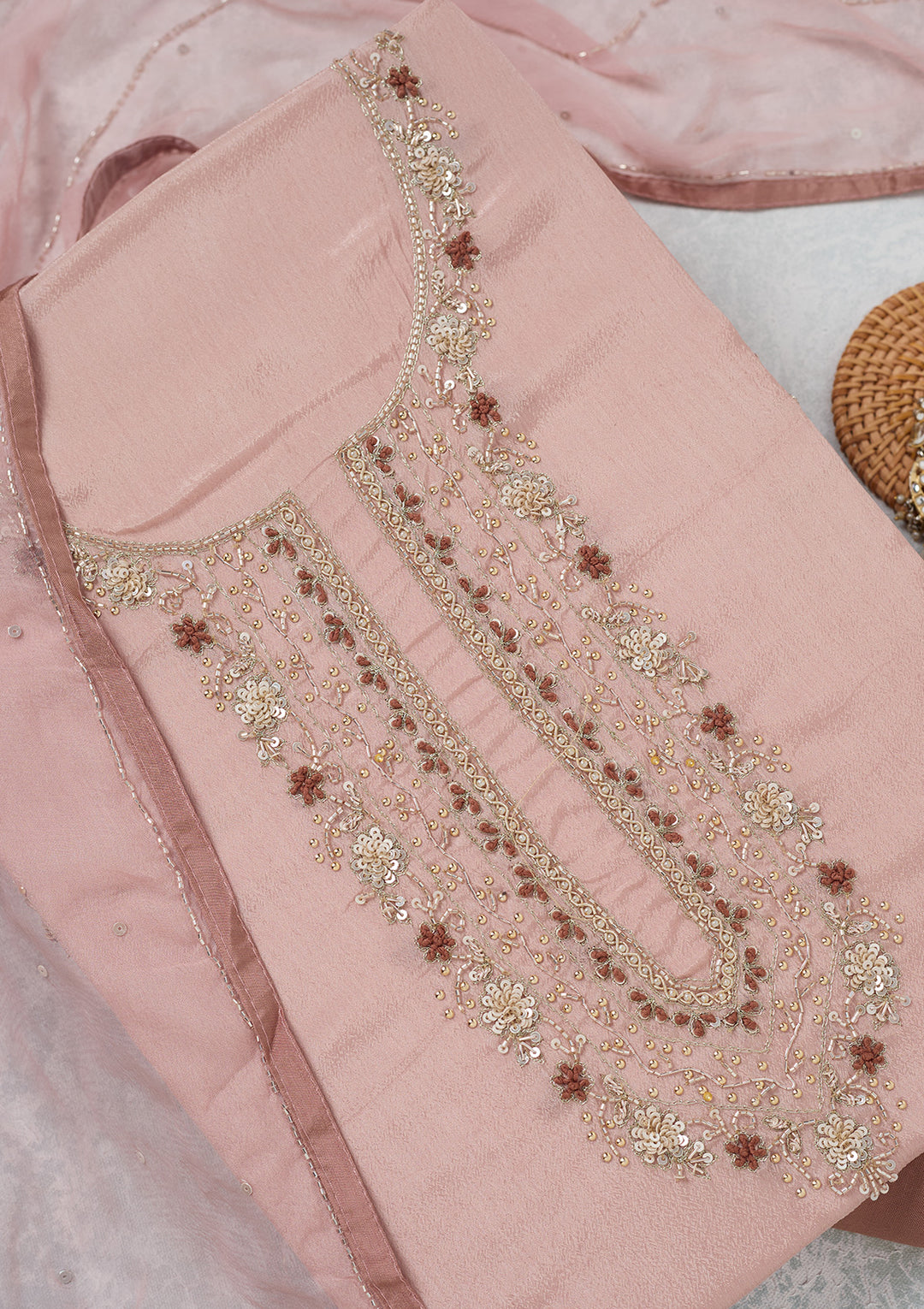 Mauve Cutdana Georgette Unstitched Salwar Suit