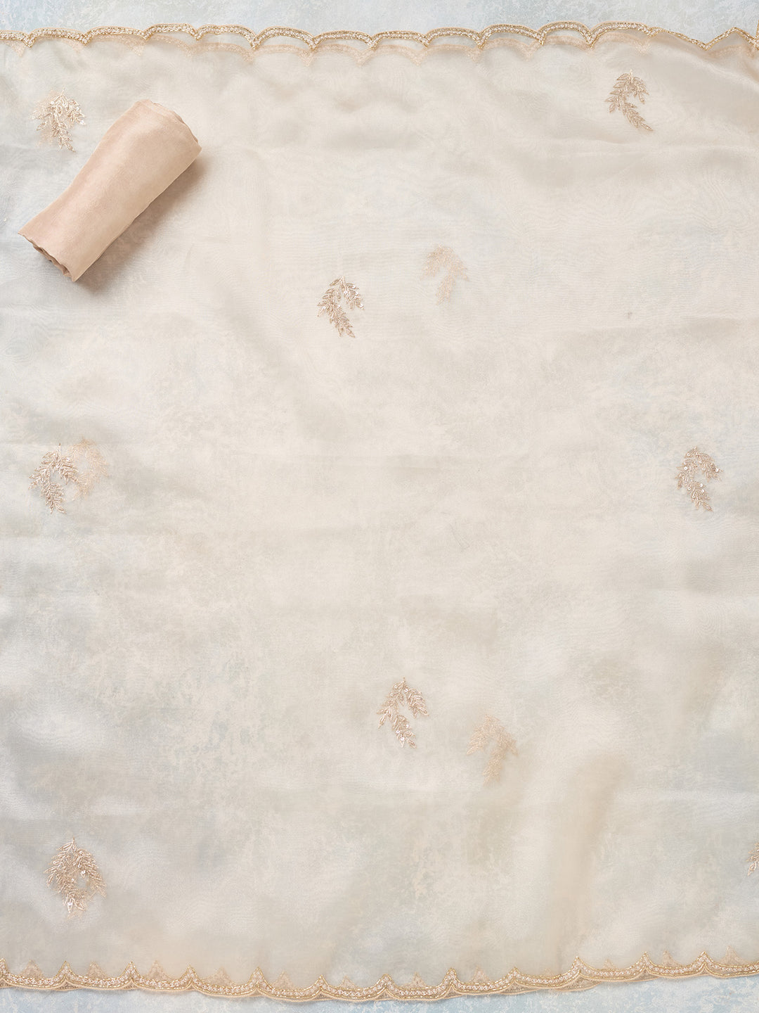 Off White Zardozi (Gold) Organza Unstitched Salwar Suit