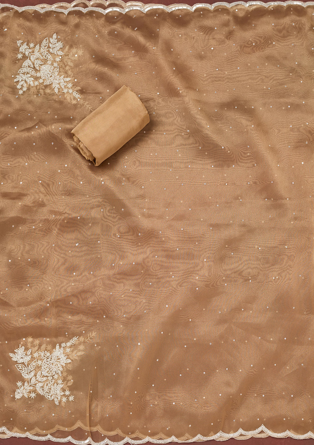 Light Brown Cutdana Organza Unstitched Salwar Suit