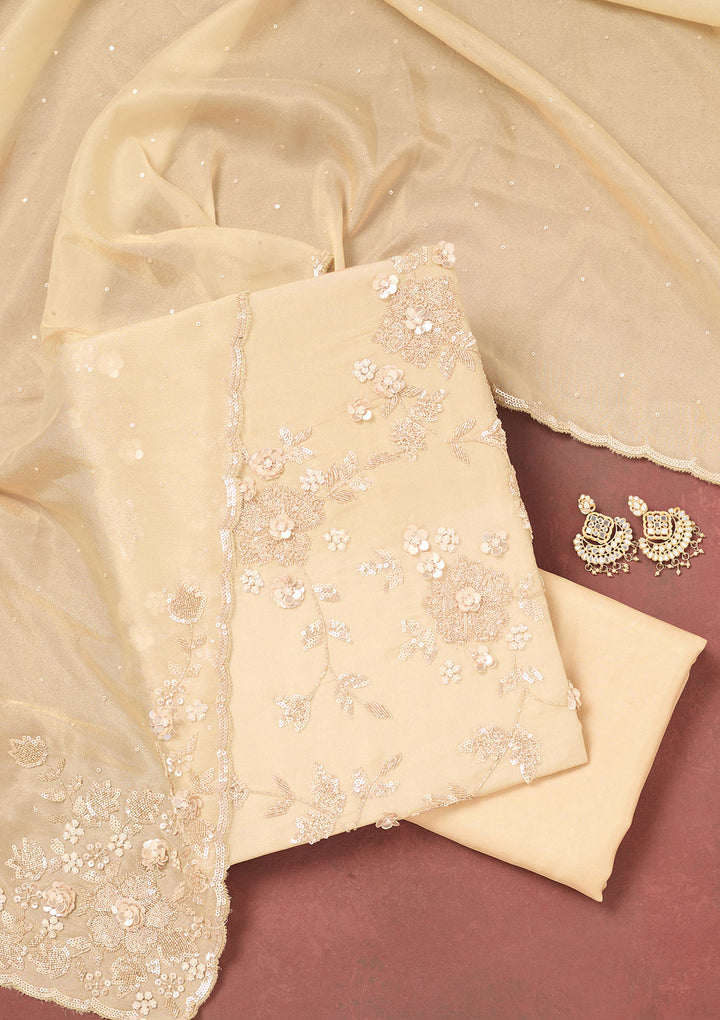 Gold Cutdana Organza Unstitched Salwar Suit
