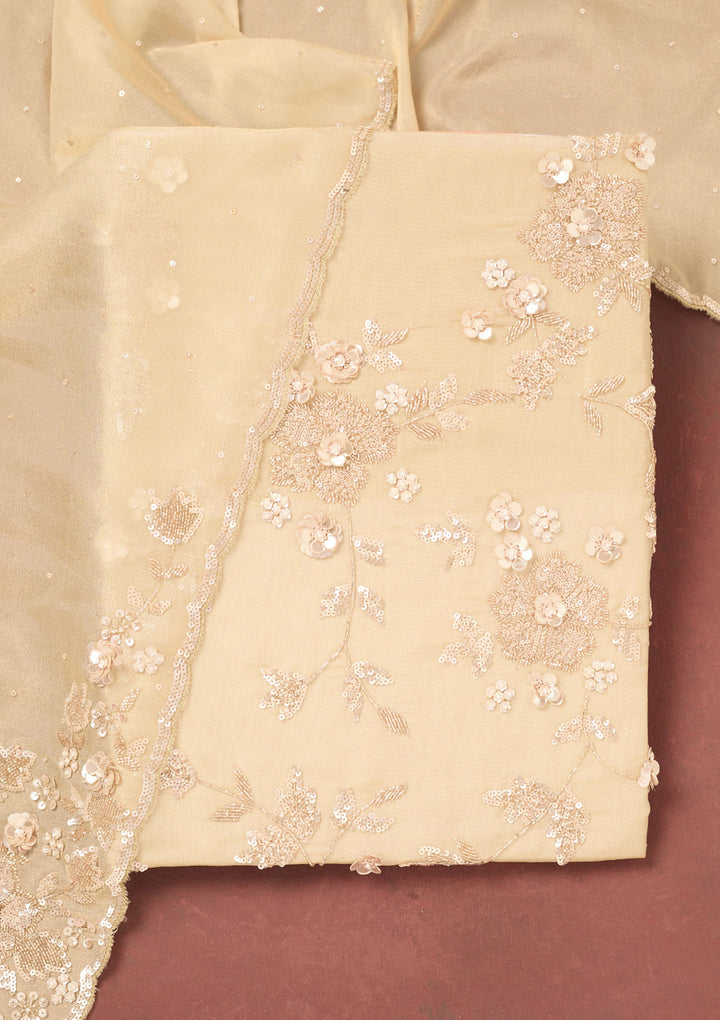 Gold Cutdana Organza Unstitched Salwar Suit