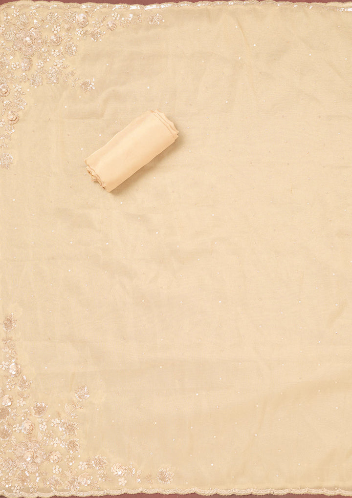 Gold Cutdana Organza Unstitched Salwar Suit