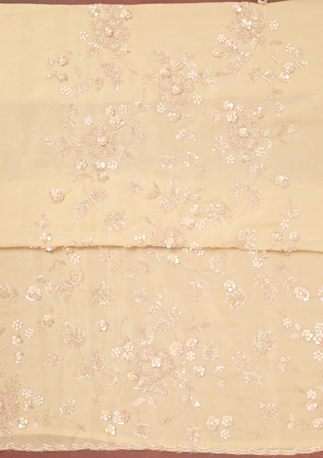 Gold Cutdana Organza Unstitched Salwar Suit