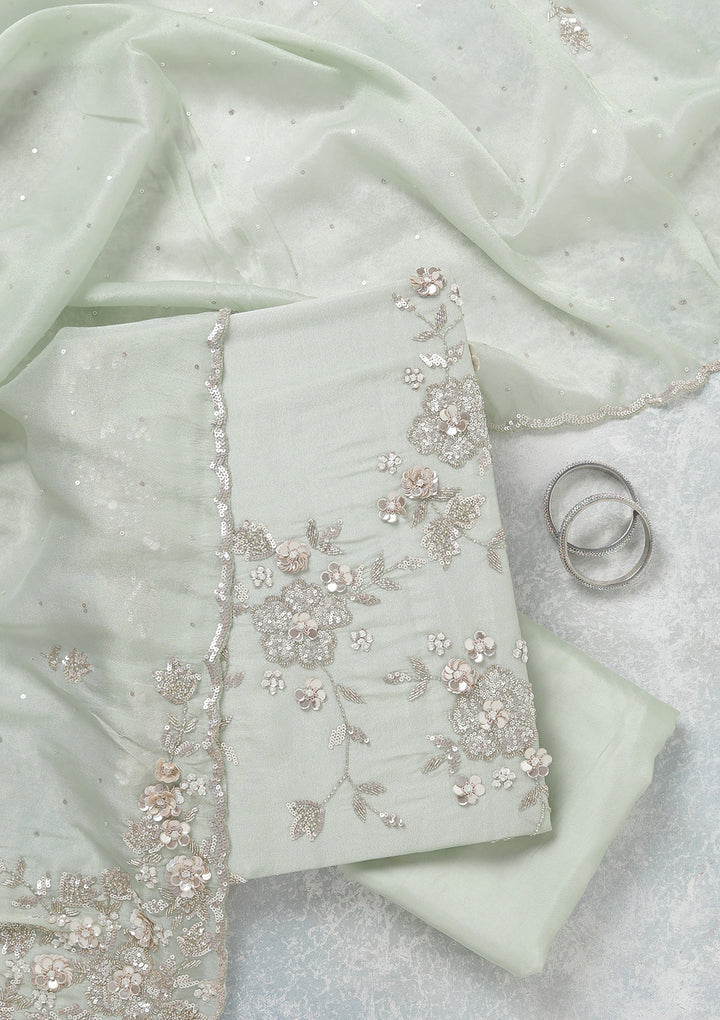 Pista Green Cutdana Tissue Unstitched Salwar Suit