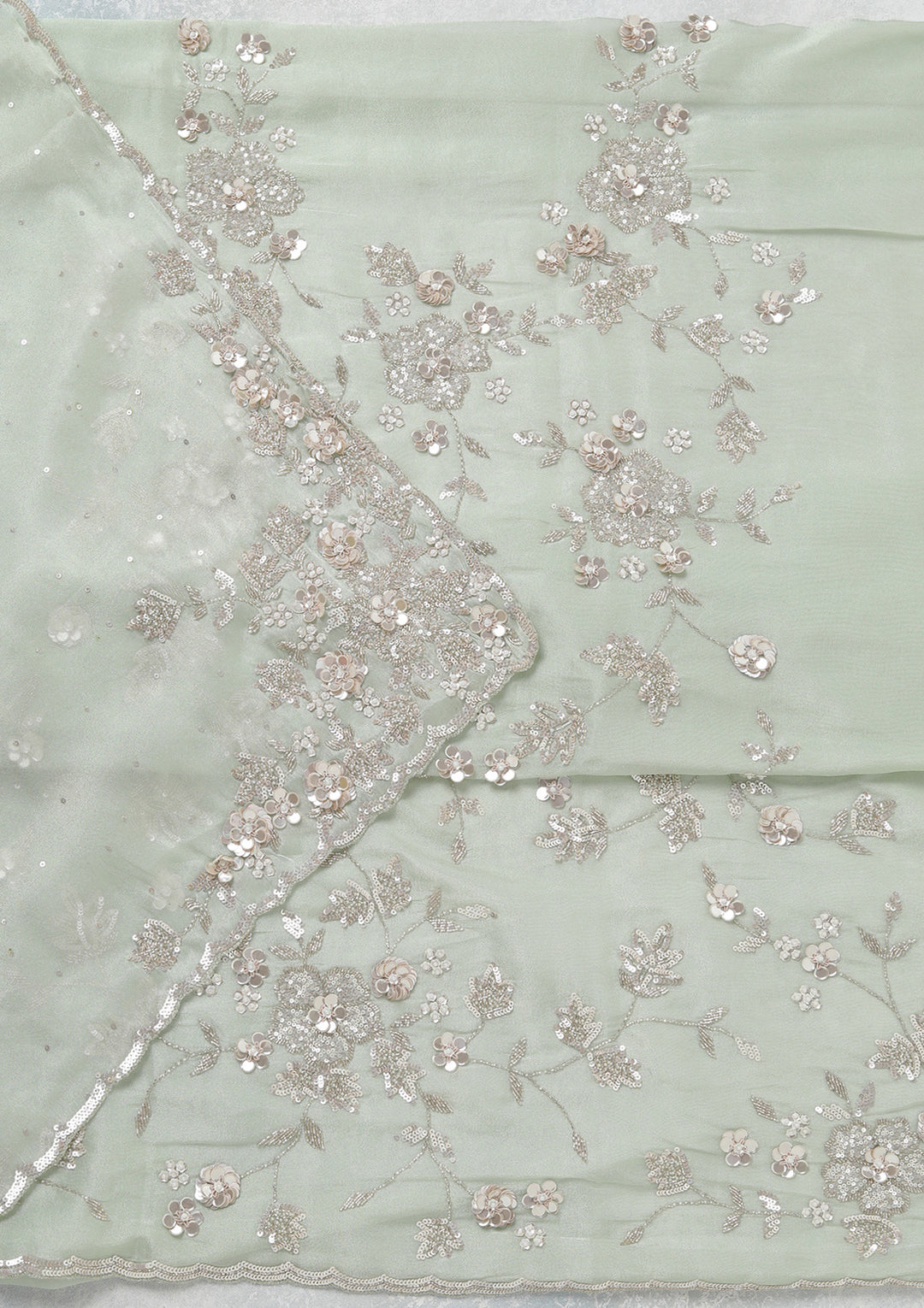 Pista Green Cutdana Tissue Unstitched Salwar Suit