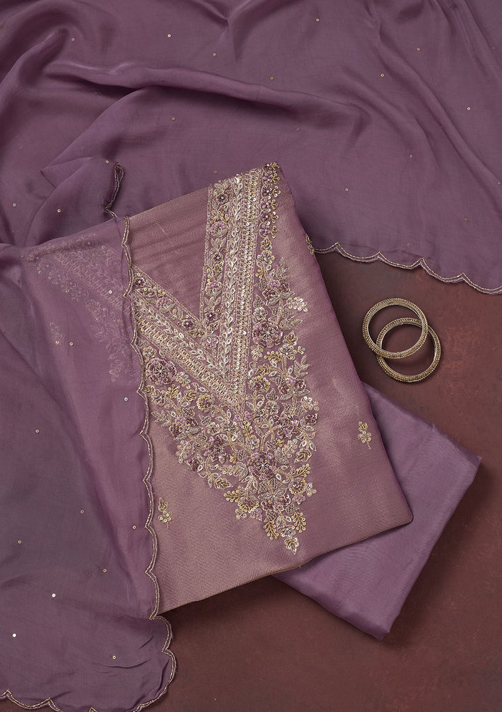 Lavender Cutdana Organza Unstitched Salwar Suit