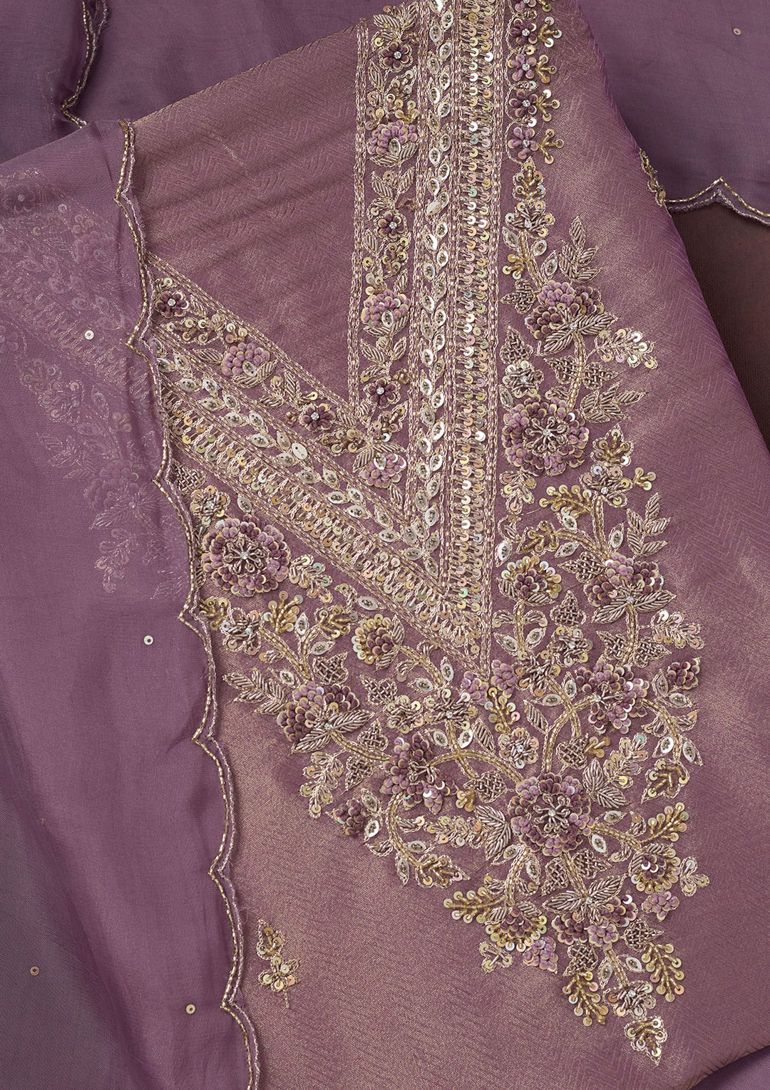 Lavender Cutdana Organza Unstitched Salwar Suit
