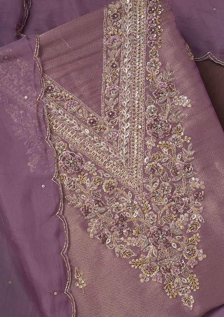 Lavender Cutdana Organza Unstitched Salwar Suit