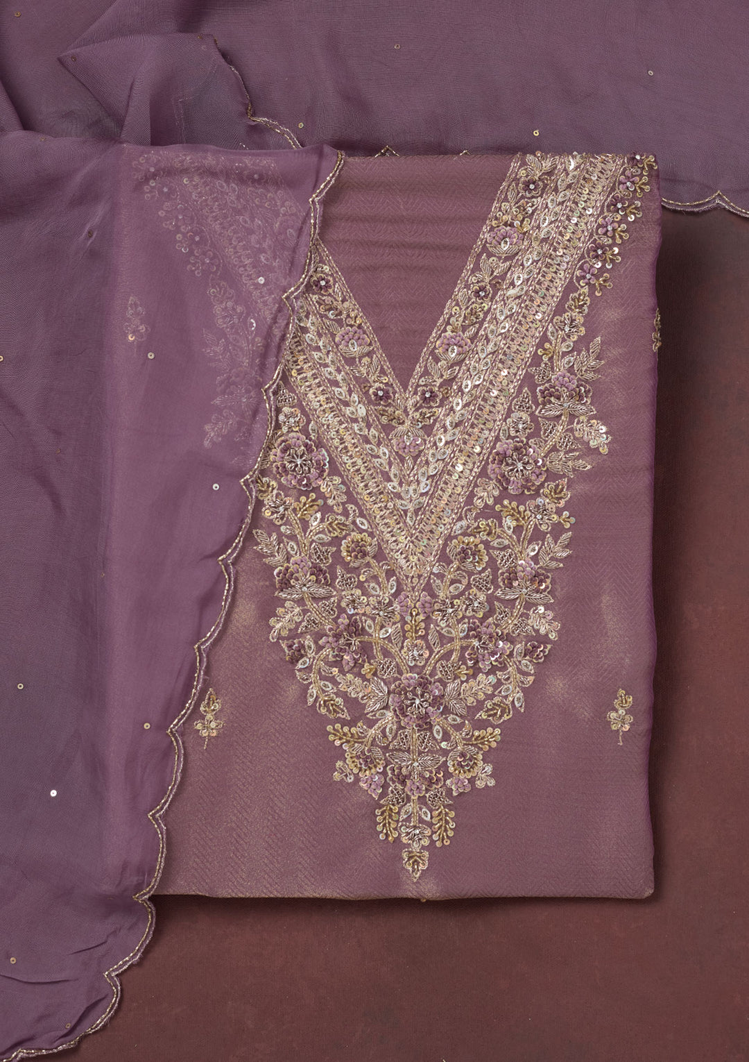 Lavender Cutdana Organza Unstitched Salwar Suit