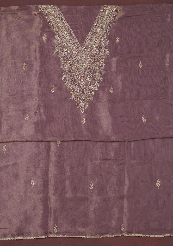 Lavender Cutdana Organza Unstitched Salwar Suit