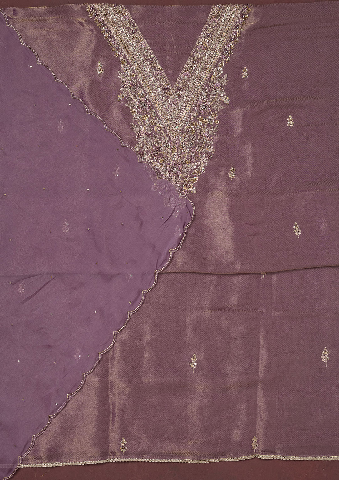 Lavender Cutdana Organza Unstitched Salwar Suit
