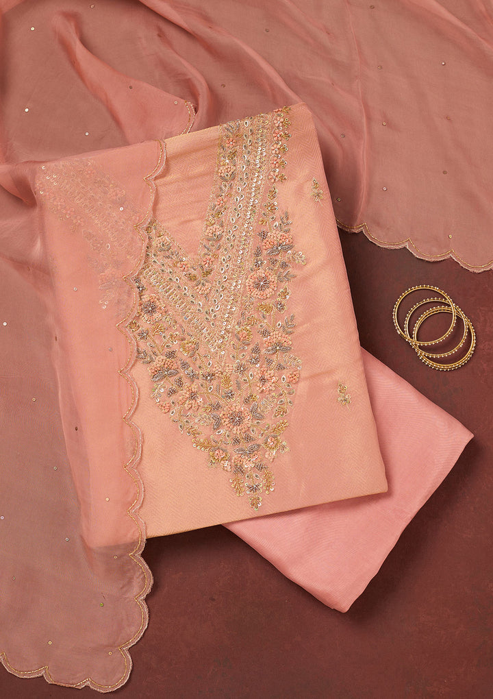 Peach Cutdana Organza Unstitched Salwar Suit
