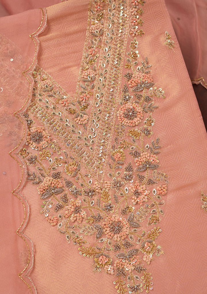 Peach Cutdana Organza Unstitched Salwar Suit